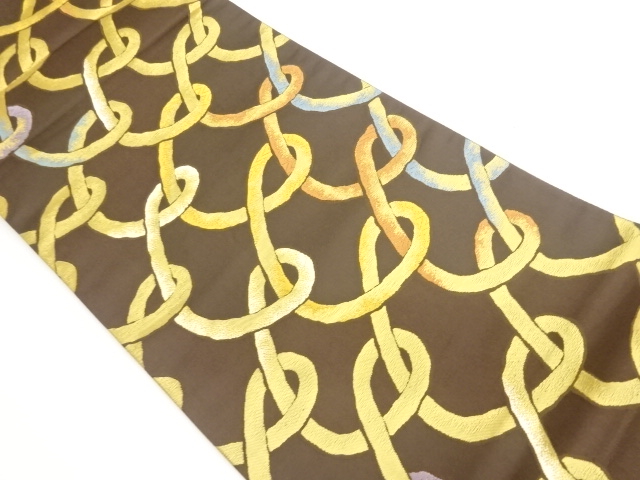 長谷川織物製変わり曲線模様織出し袋帯